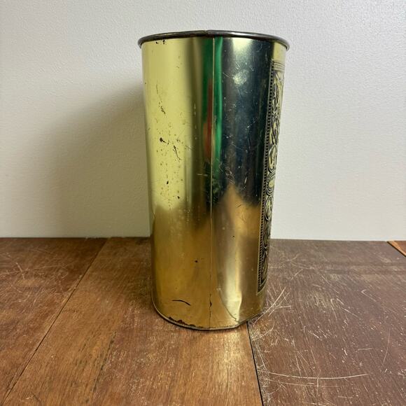 Vintage MCM Harvell Gold Oval Metal Trash Can 13"‎ Embossed Crosses Waste Basket - Picture 2 of 10